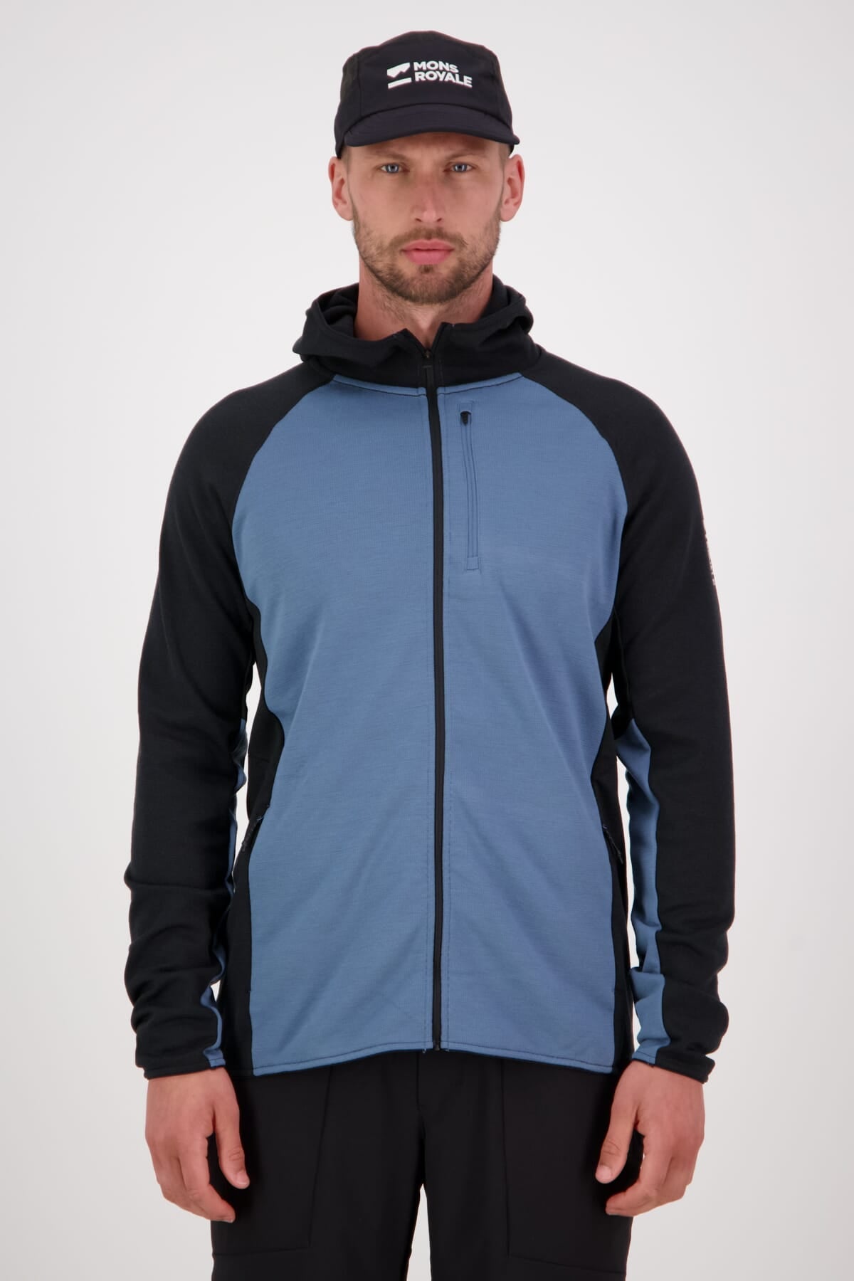 Approach Merino Gridlock Hood - Blue Slate Black